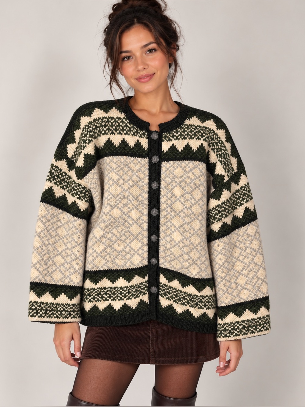 Vintage Nordic Fair Isle Geometric Chunky Knit Wool Sweater